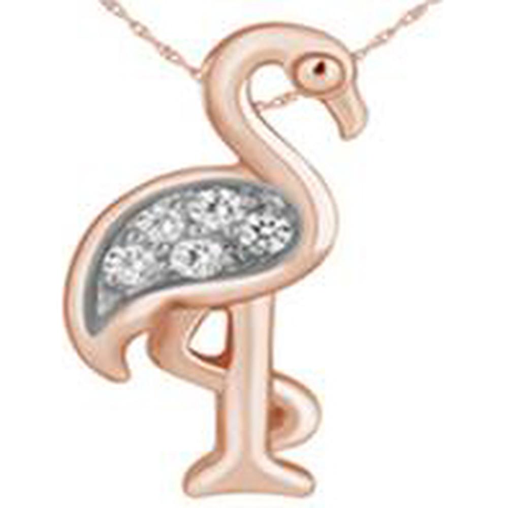 14K White Gold Flamingo Charm with Round Diamonds - 0.02 Carat Total Diamond Weight - Royal Jewelry