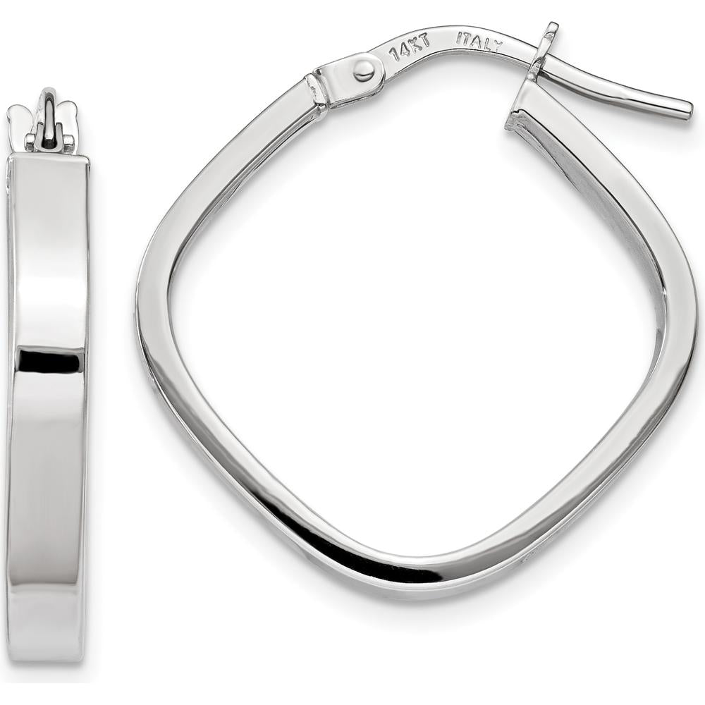 14K White Gold Flat Edge Square Hoop Earrings - Polished Finish by 0