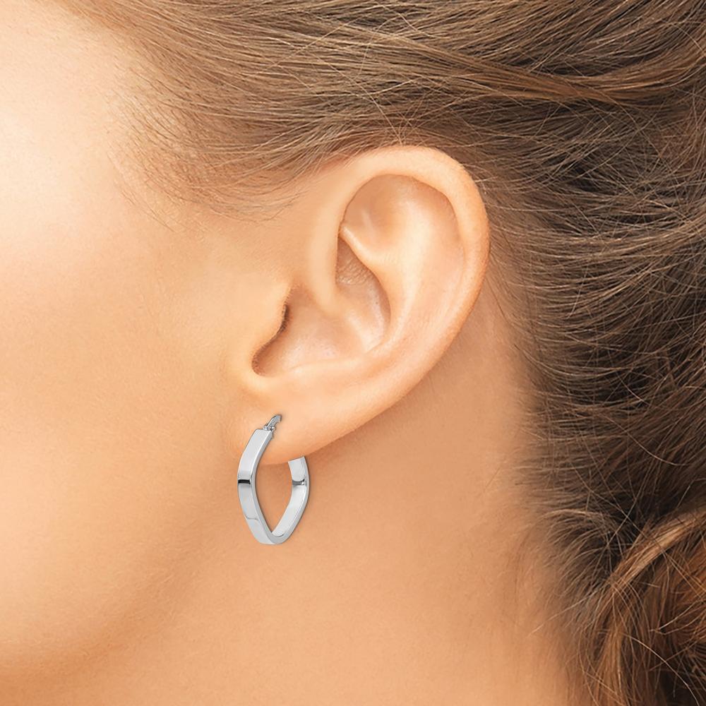 14K White Gold Flat Edge Square Hoop Earrings - Polished Finish by 0