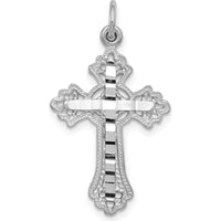 14K White Gold Fleur de Lis Cross Charm Pendant - Rhodium Plated, 31mm x 17mm by Oro Pregiato