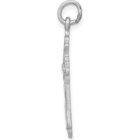 14K White Gold Fleur de Lis Cross Charm Pendant - Rhodium Plated, 31mm x 17mm by Oro Pregiato