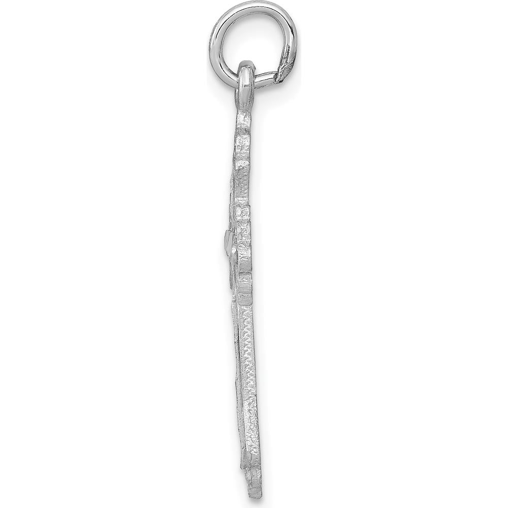 14K White Gold Fleur de Lis Cross Charm Pendant - Rhodium Plated, 31mm x 17mm by Oro Pregiato