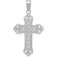 14K White Gold Fleur De Lis Cross Charm Pendant with Rhodium Plating - 36mm Length by Oro Pregiato