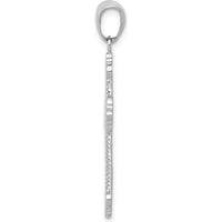 14K White Gold Fleur De Lis Cross Charm Pendant with Rhodium Plating - 36mm Length by Oro Pregiato