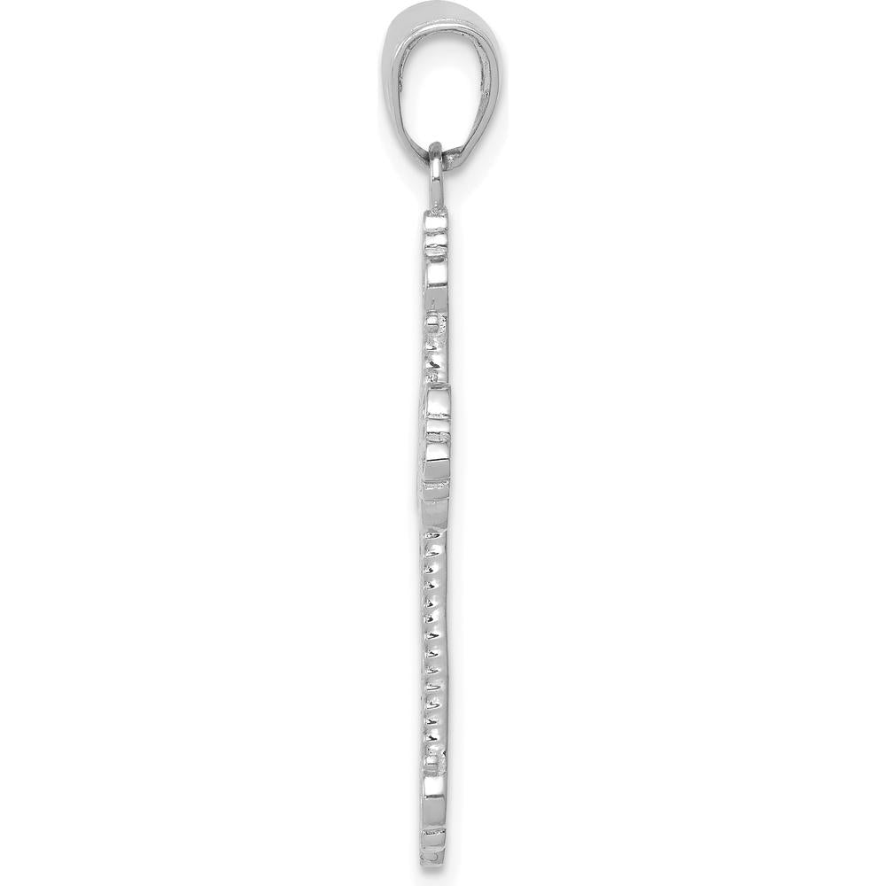 14K White Gold Fleur De Lis Cross Charm Pendant with Rhodium Plating - 36mm Length by Oro Pregiato