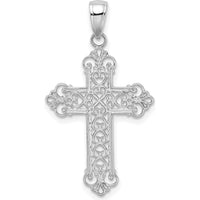 14K White Gold Fleur De Lis Cross Charm Pendant with Rhodium Plating - 36mm Length by Oro Pregiato