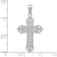 14K White Gold Fleur De Lis Cross Charm Pendant with Rhodium Plating - 36mm Length by Oro Pregiato