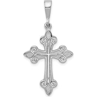 14K White Gold Fleur de Lis Cross Pendant with Rhodium Plating - 40mm Length by Oro Pregiato