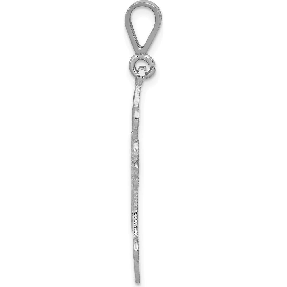 14K White Gold Fleur de Lis Cross Pendant with Rhodium Plating - 40mm Length by Oro Pregiato