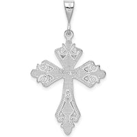 14K White Gold Fleur de Lis Cross Pendant with Rhodium Plating - 40mm Length by Oro Pregiato