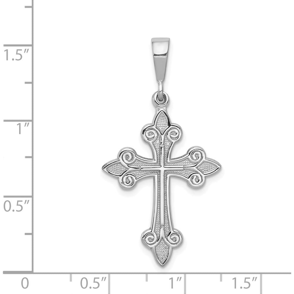 14K White Gold Fleur de Lis Cross Pendant with Rhodium Plating - 40mm Length by Oro Pregiato