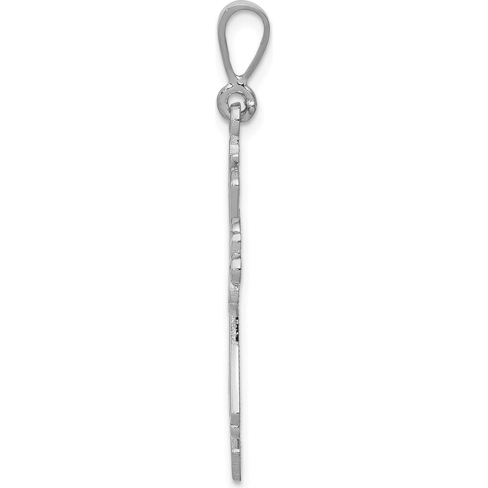 14K White Gold Fleur De Lis Cross Pendant with Rhodium Plating by Oro Pregiato