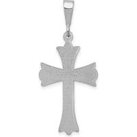 14K White Gold Fleur de Lis Cross Pendant with Textured Back - Rhodium Plated by Oro Pregiato