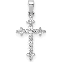 14K White Gold Fleur-de-Lis Diamond Cross Pendant with 1/10 Carat Total Weight of Round Natural Diamonds by Monteluci Fine Jewelry