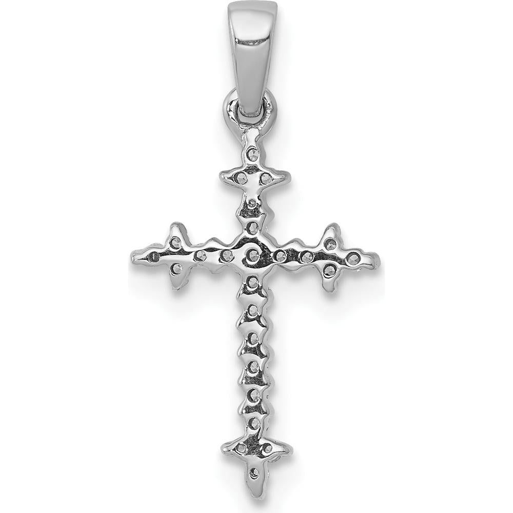 14K White Gold Fleur-de-Lis Diamond Cross Pendant with 1/10 Carat Total Weight of Round Natural Diamonds by Monteluci Fine Jewelry