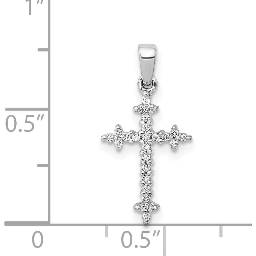 14K White Gold Fleur-de-Lis Diamond Cross Pendant with 1/10 Carat Total Weight of Round Natural Diamonds by Monteluci Fine Jewelry