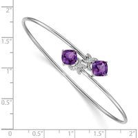 14K White Gold Flexible Bangle Bracelet with Cushion-Cut Amethyst and Round Diamonds - 1.25 Carats Amethyst, 0.03 Carats Diamond Total by Monteluci Fine Jewelry