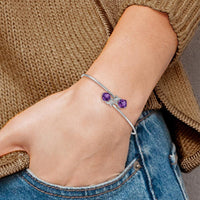 14K White Gold Flexible Bangle Bracelet with Cushion-Cut Amethyst and Round Diamonds - 1.25 Carats Amethyst, 0.03 Carats Diamond Total by Monteluci Fine Jewelry
