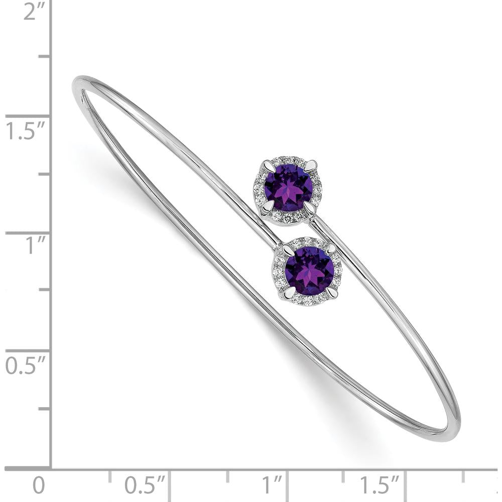 14K White Gold Flexible Bangle Bracelet with Round Amethyst and Diamond Halo - 0.4 Carats Amethyst, 0.005 Carats Total Diamond Weight by Monteluci Fine Jewelry