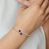 14K White Gold Flexible Bangle Bracelet with Round Amethyst and Diamond Halo - 0.4 Carats Amethyst, 0.005 Carats Total Diamond Weight by Monteluci Fine Jewelry