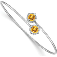 14K White Gold Flexible Bangle Bracelet with Round Citrine and 1/8 Carat Diamond Halo - 0.83 Carats Total Citrine Weight by Monteluci Fine Jewelry