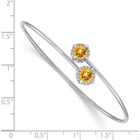 14K White Gold Flexible Bangle Bracelet with Round Citrine and 1/8 Carat Diamond Halo - 0.83 Carats Total Citrine Weight by Monteluci Fine Jewelry