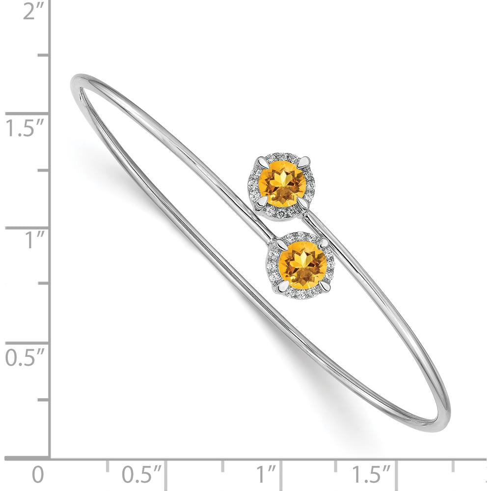 14K White Gold Flexible Bangle Bracelet with Round Citrine and 1/8 Carat Diamond Halo - 0.83 Carats Total Citrine Weight by Monteluci Fine Jewelry