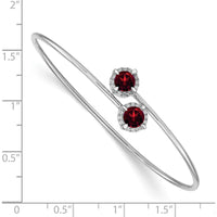 14K White Gold Flexible Bangle Bracelet with Round Garnets and Diamond Halo - 0.63 Carats Total Garnet Weight, 0.005 Carats Diamond Weight by Monteluci Fine Jewelry