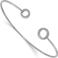 14K White Gold Flexible Cuff Bangle Bracelet with Diamond Circles - 0.02 Carats Total Diamond Weight by Monteluci Fine Jewelry