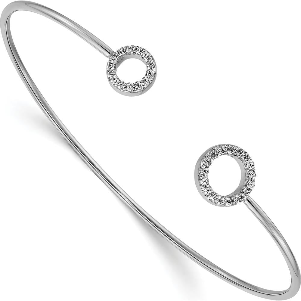 14K White Gold Flexible Cuff Bangle Bracelet with Diamond Circles - 0.02 Carats Total Diamond Weight by Monteluci Fine Jewelry