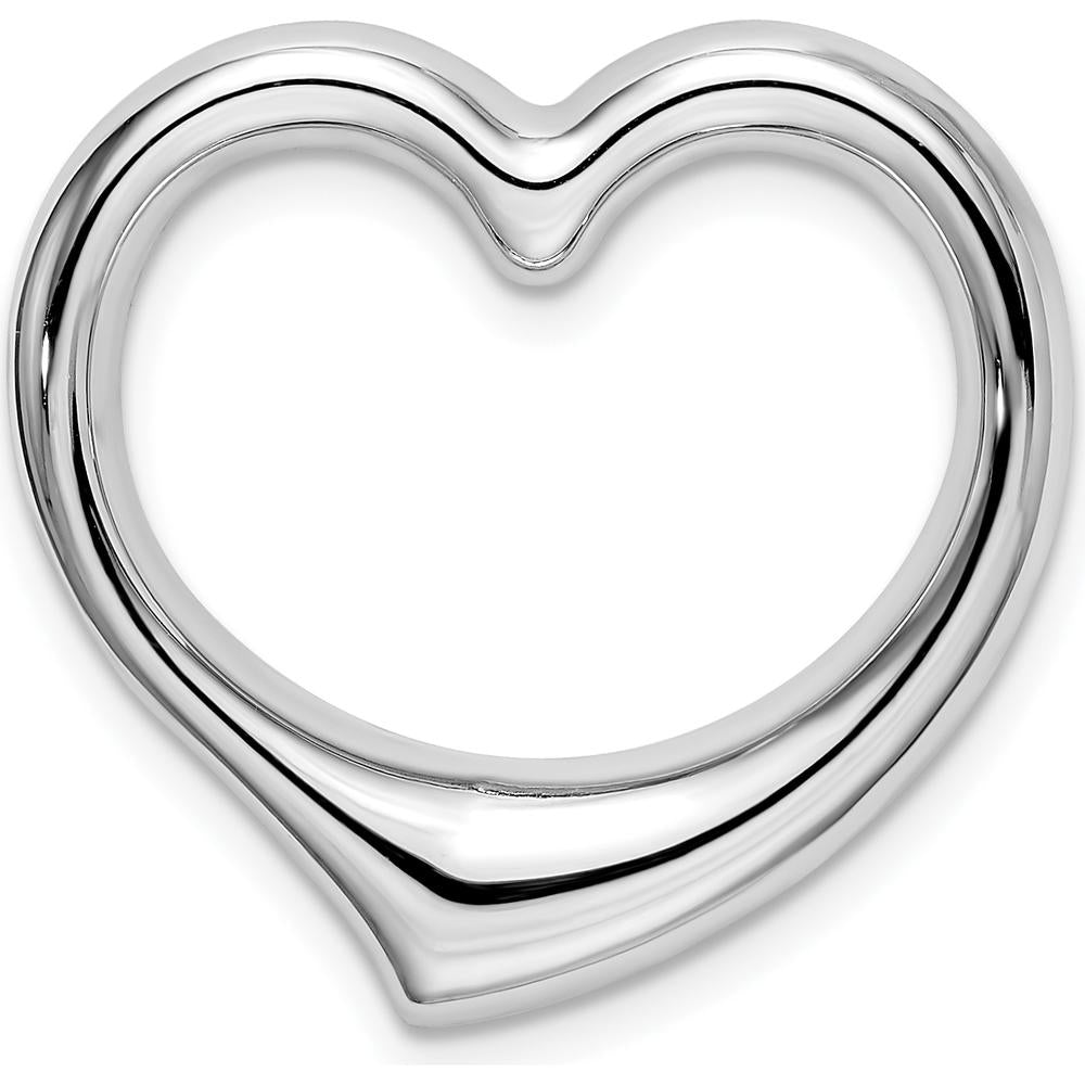 14K White Gold Floating Heart Hollow Chain Slide Pendant with Rhodium Plating by Oro Pregiato