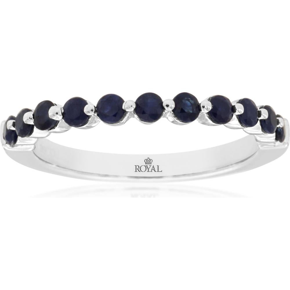 14K White Gold Floating Sapphire Band with Round-Cut Stones - 0.72 Carat Total Gem Weight - Royal Jewelry