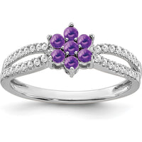 14K White Gold Floral Amethyst and Diamond Ring with 0.25 Carat Amethyst and 0.006 Carat Diamond Accents by 0