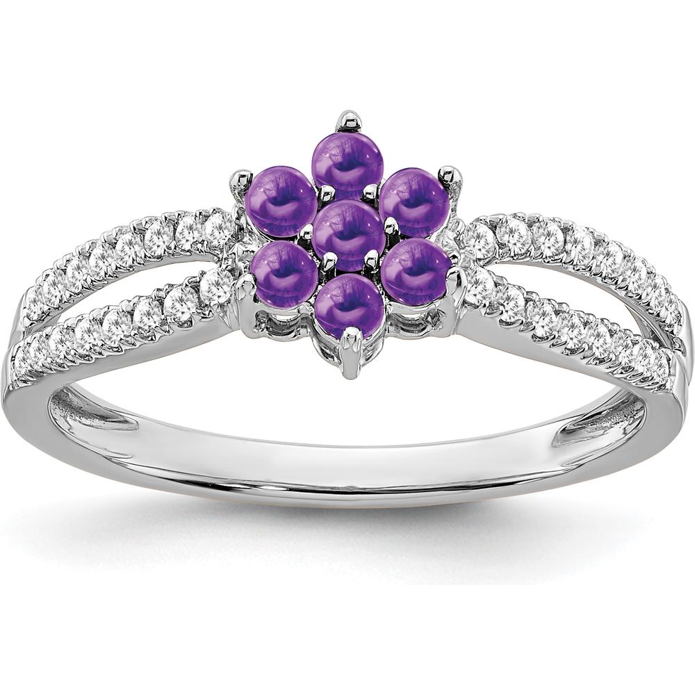 14K White Gold Floral Amethyst and Diamond Ring with 0.25 Carat Amethyst and 0.006 Carat Diamond Accents by 0