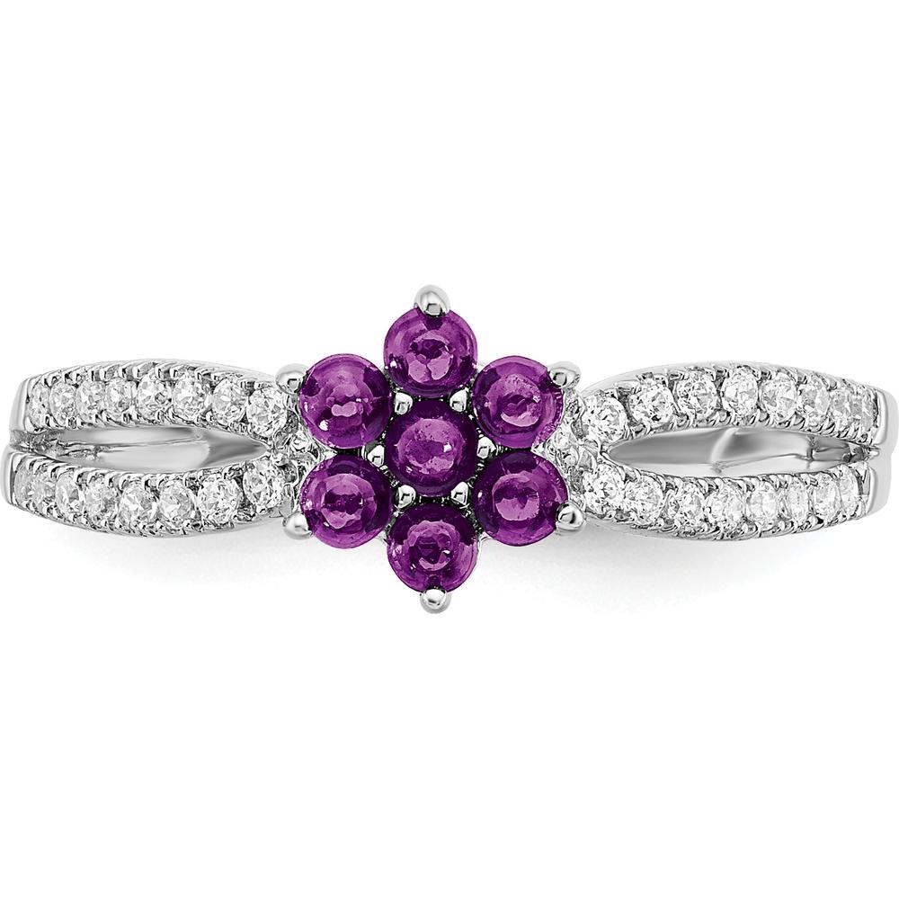 14K White Gold Floral Amethyst and Diamond Ring with 0.25 Carat Amethyst and 0.006 Carat Diamond Accents by 0
