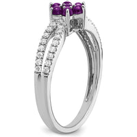 14K White Gold Floral Amethyst and Diamond Ring with 0.25 Carat Amethyst and 0.006 Carat Diamond Accents by 0