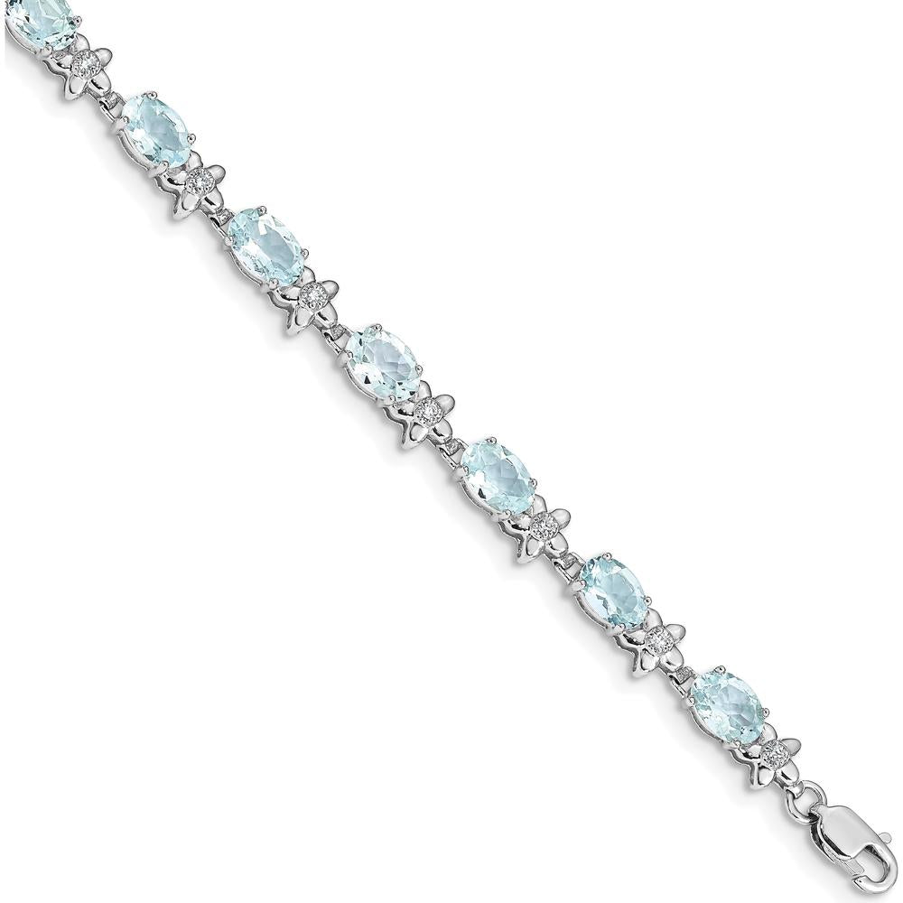 14K White Gold Floral Aquamarine and Diamond Bracelet - 0.4 Carats Aquamarine, 0.008 Carats Diamond Total Weight by Monteluci Fine Jewelry