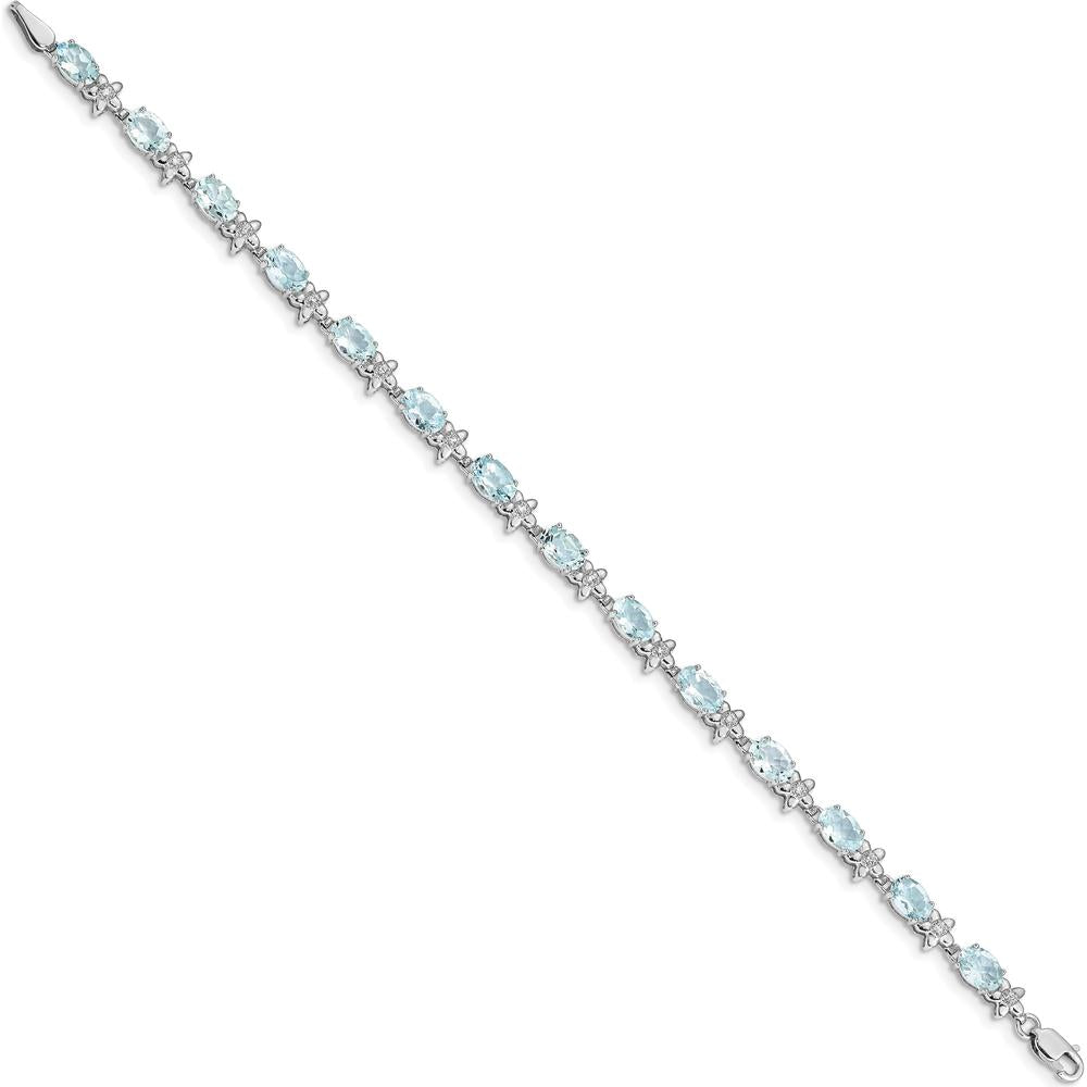 14K White Gold Floral Aquamarine and Diamond Bracelet - 0.4 Carats Aquamarine, 0.008 Carats Diamond Total Weight by Monteluci Fine Jewelry