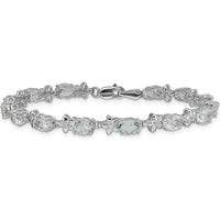 14K White Gold Floral Aquamarine and Diamond Bracelet - 0.4 Carats Aquamarine, 0.008 Carats Diamond Total Weight by Monteluci Fine Jewelry