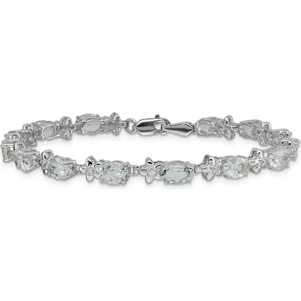 14K White Gold Floral Aquamarine and Diamond Bracelet - 0.4 Carats Aquamarine, 0.008 Carats Diamond Total Weight by Monteluci Fine Jewelry