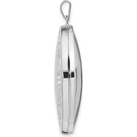 14K White Gold Floral Border Oval Locket with Engravable Back - 32mm x 24.5mm by Monteluci Fine Jewelry