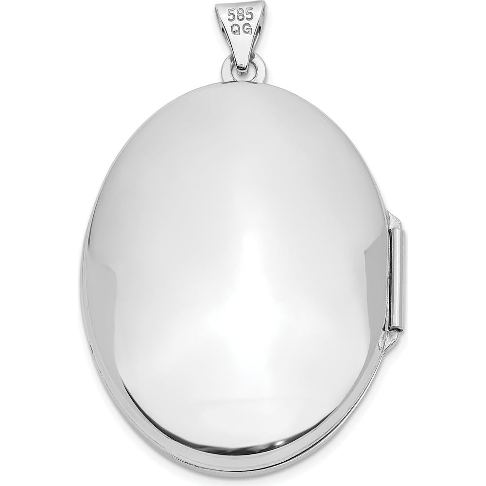 14K White Gold Floral Border Oval Locket with Engravable Back - 32mm x 24.5mm by Monteluci Fine Jewelry