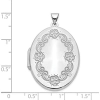 14K White Gold Floral Border Oval Locket with Engravable Back - 32mm x 24.5mm by Monteluci Fine Jewelry