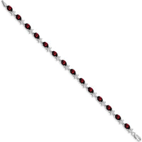 14K White Gold Floral Bracelet with Oval Garnets and Round Diamond Accents - 0.6 Carats Total Garnet Weight, 0.008 Carats Total Diamond Weight by Oro Pregiato