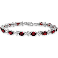 14K White Gold Floral Bracelet with Oval Garnets and Round Diamond Accents - 0.6 Carats Total Garnet Weight, 0.008 Carats Total Diamond Weight by Oro Pregiato
