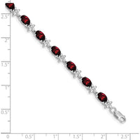 14K White Gold Floral Bracelet with Oval Garnets and Round Diamond Accents - 0.6 Carats Total Garnet Weight, 0.008 Carats Total Diamond Weight by Oro Pregiato