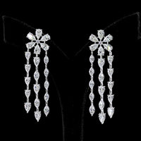 14K White Gold Floral Cascade Chandelier Earrings with Pear and Marquise Lab-Grown Diamonds - 14.29 Carat Total Diamond Weight - Covaloro Fine Jewelry