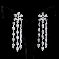 14K White Gold Floral Cascade Chandelier Earrings with Pear and Marquise Lab-Grown Diamonds - 14.29 Carat Total Diamond Weight - Covaloro Fine Jewelry