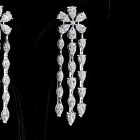 14K White Gold Floral Cascade Chandelier Earrings with Pear and Marquise Lab-Grown Diamonds - 14.29 Carat Total Diamond Weight - Covaloro Fine Jewelry
