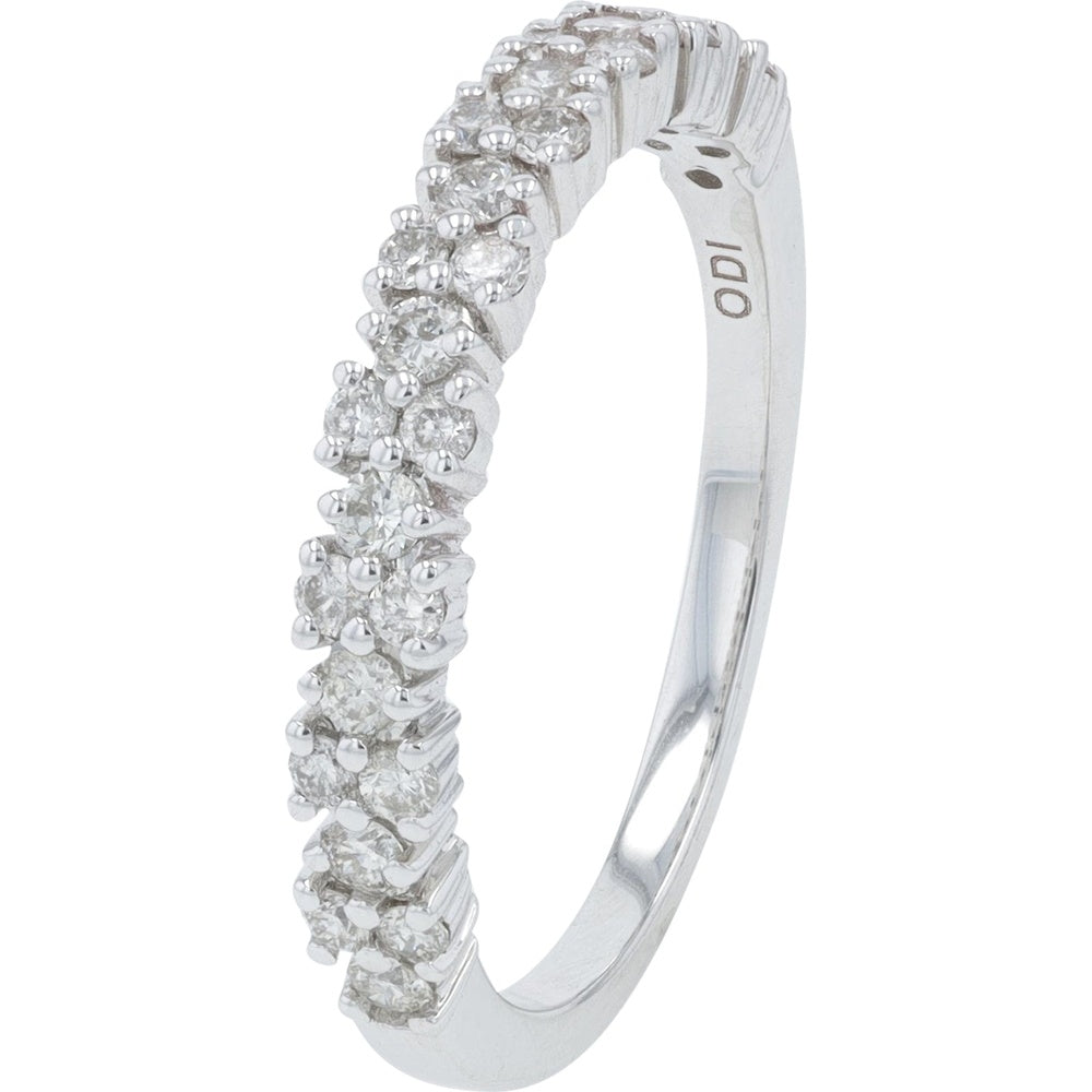 14K White Gold Floral Cluster Band with Round Brilliant Diamonds - 0.50 Carat Total Diamond Weight